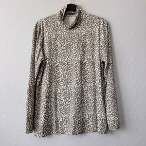 J. McLaughlin Animal Print Turtleneck Top Long Sleeve Casual XL‎